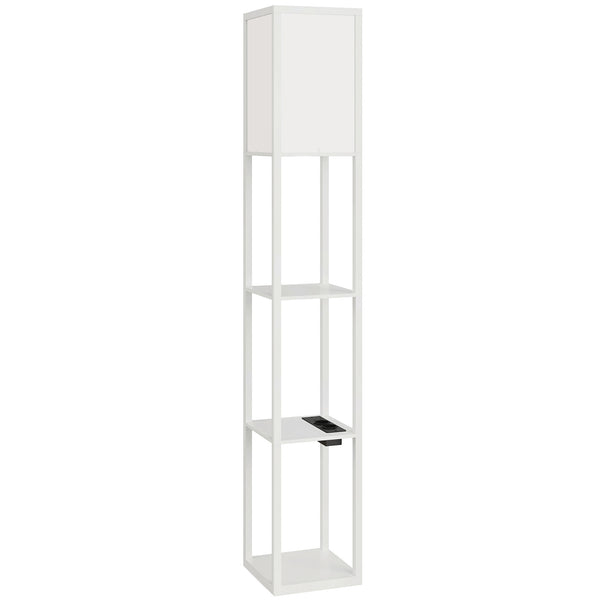 Lampada da Terra 26x26x160 cm Struttura con Ripiani Luce Regolabile Interruttore a Pedale e Porte USB in MDF Bianco online