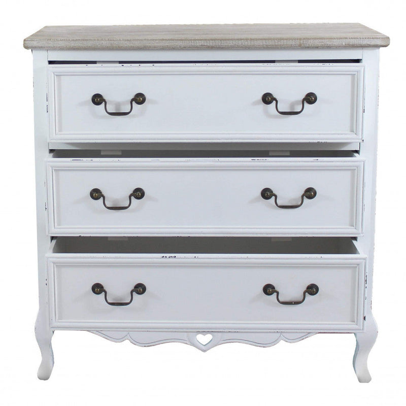 Cassettiera Cuore 3 Cassetti 80x38x80 h cm in Legno di paulownia Bianco