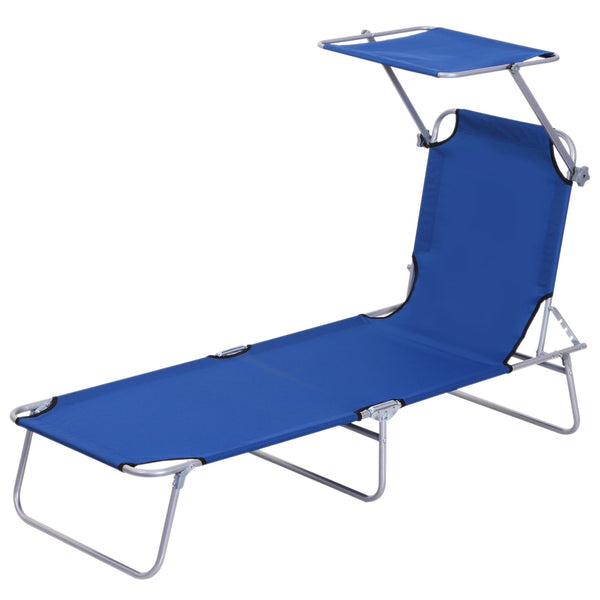 sconto Faltbare Garten-Sonnenliege 180 x 55 x 24 cm mit Metalldach und blauem Oxford-Stoff