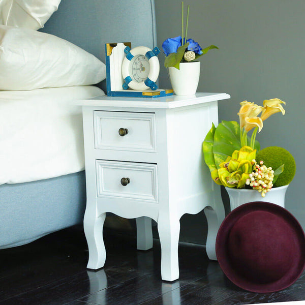 Fumer Teo Weißer Nachttisch mit 2 Schubladen 35 x 31 x 49,5 cm aus Massivholz und MDF online