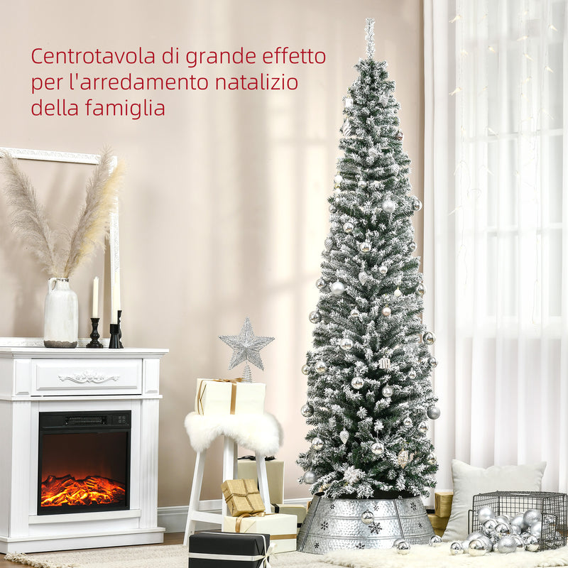 Albero di Natale Innevato Slim 225 cm 738 Rami Effetto Neve in PP e Acciaio Inox Verde  