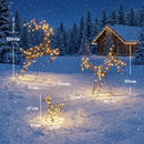 Set 3 Renne di Natale Luminose da Esterno Alte 120 cm con 200 LED Bianco Caldo 8 Modalità e Timer in Metallo e Rattan PP Marrone      