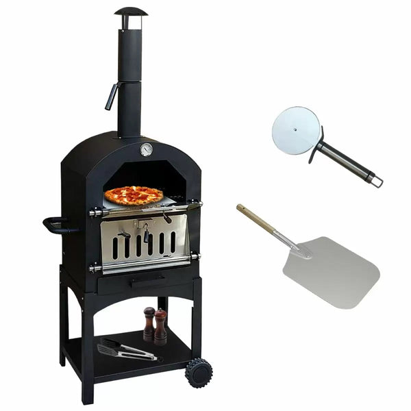 acquista Forno Multifunzione a Carbonella 156x64x43 cm per Pizza Carne e Pesce in Acciaio con Pala e Cutter