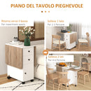 Tavolo Salvaspazio Pieghevole a Ribalta con 2 Cassetti e Armadietto 120x60x76,5 cm in Legno Bianco e Rovere      