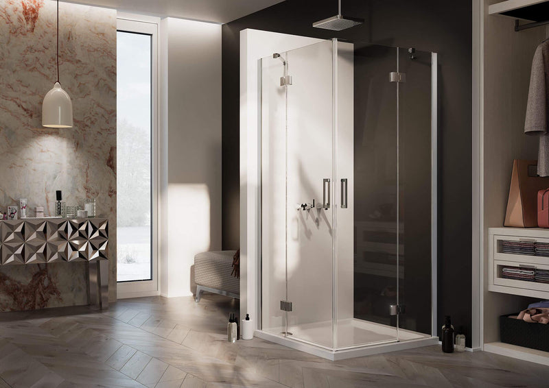 Box Doccia Angolare 2 Ante Battenti in Cristallo Trasparente 6mm H190 Fosterberg Herning Varie Misure