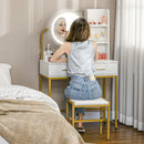 Consolle Trucco Specchio Illuminato a LED e Sgabello Bianco   