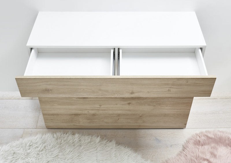 Credenza Mobile Soggiorno 1 Anta 2 Vani 111x42x82 cm TFT Akira Bianco e Naturale