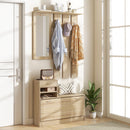 Mobile Guardaroba per Ingresso con Specchio Appendiabiti e Scarpiera Regolabile 90x24x177 cm Quercia  