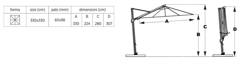 Ombrellone da Giardino Decentrato 3,3x3,3m in Alluminio Telo in Poliestere Trastevere Bianco
