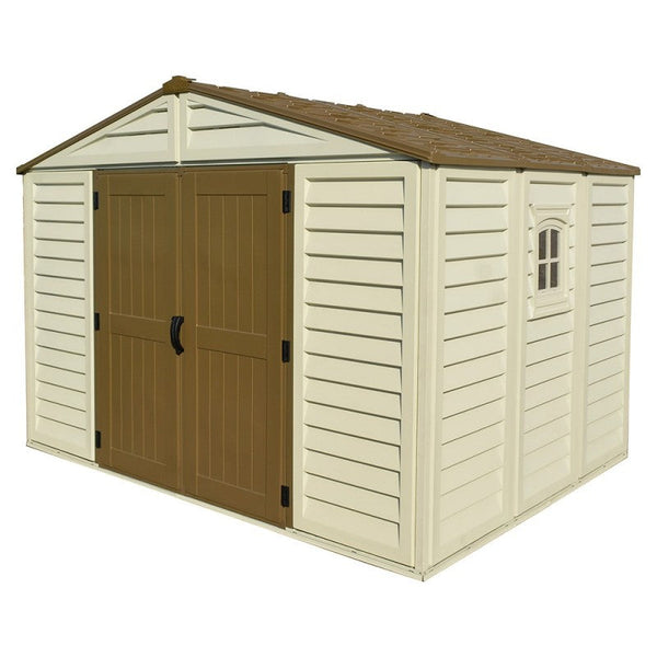 Gartenkastenhaus 325 x 240 x 233 cm in elfenbeinfarbenem/braunem PVC sconto
