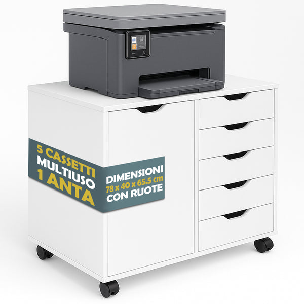 online Cassettiera Mobile Ufficio Porta Stampante Salvaspazio 78x40x65,5 cm con Ruote in Legno Bianco