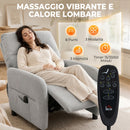 Poltrona Reclinabile Massaggiante 77x87x100 cm con 8 Punti Riscaldamento Poggiapiedi Telecomando e Tasche in Tessuto Grigio      