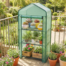Mini Serra da Giardino 59x39x127 cm con 3 Ripiani e Porta Avvolgibile Copertura in PE Verde      