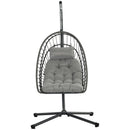 Dondolo Pensile da Giardino in Rattan PE con Cuscino Seduta Pieghevole e Struttura in Acciaio Grigio