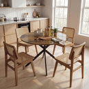 Tavolo da Pranzo Rotondo Stile Industriale Ø100x75 cm con Piano in Truciolato e Gambe a Croce in Acciaio Marrone Rustico      