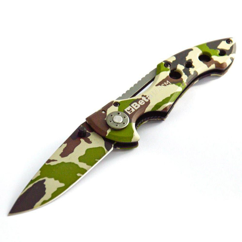 Coltello a Serramanico Richiudibile Pieghevole Mimetico Militare Camouflage Beta