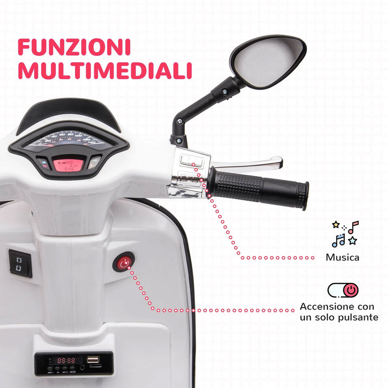 Scooter Elettrico per Bambini Licenza Ufficiale Piaggio Vespa 12V 4,5Ah Bianco       