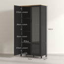 Credenza Stile Moderno Mobile Alto a 9 Ripiani Regolabili con Ante in Vetro 76x36x160 cm Nero e color Legno  