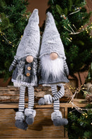 Set di 2 Elfi in Tessuto H34 cm in Tessuto Bianco/Grigio