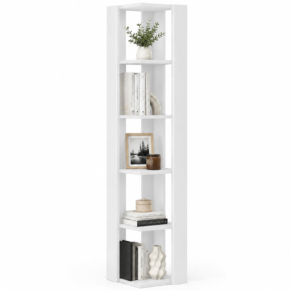 Libreria Angolare 34x34x161 cm Scaffale Salvaspazio 5 Ripiani in Legno Bianco online