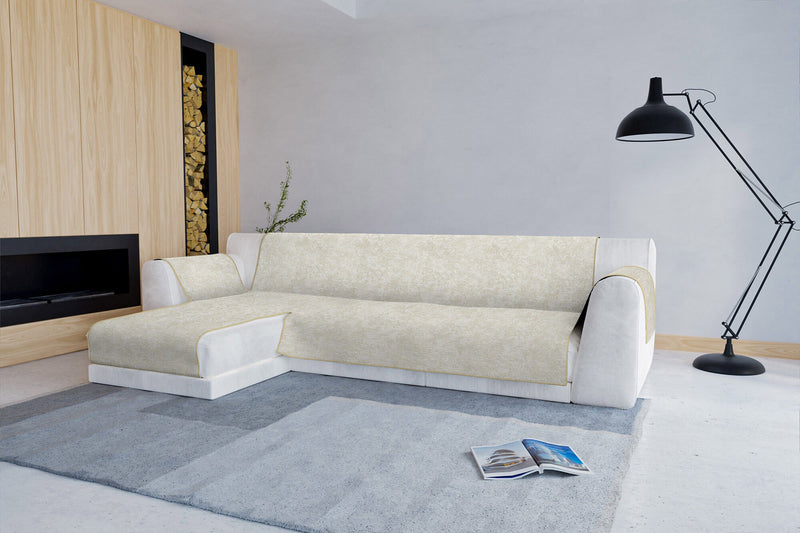 Copridivano con Penisola Sinistra in Poliestere e Cotone Panna Varie Misure