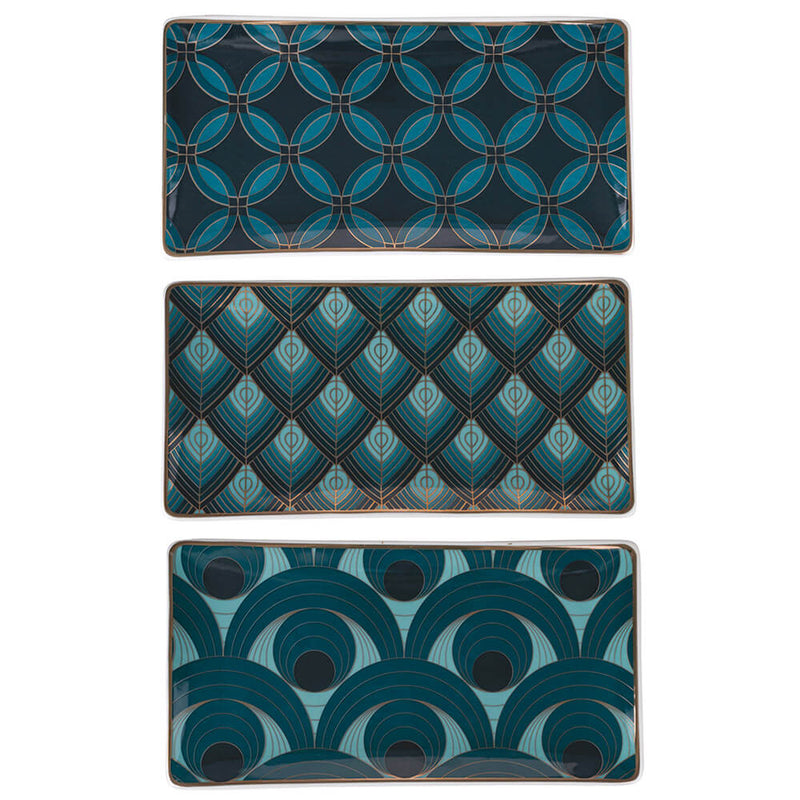 Set 3 Vassoi 24,5x13x2 cm  in Ceramica VdE Tivoli 1996 Vetiver Ottanio Nero e Oro