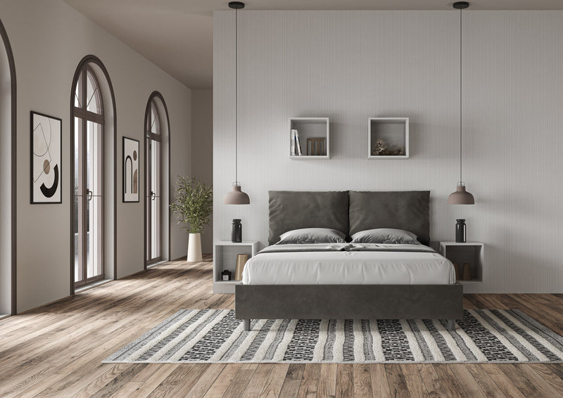 Letto Matrimoniale con Alzata Comoda Imbottito in Microfibra Antea Grigio Varie Misure