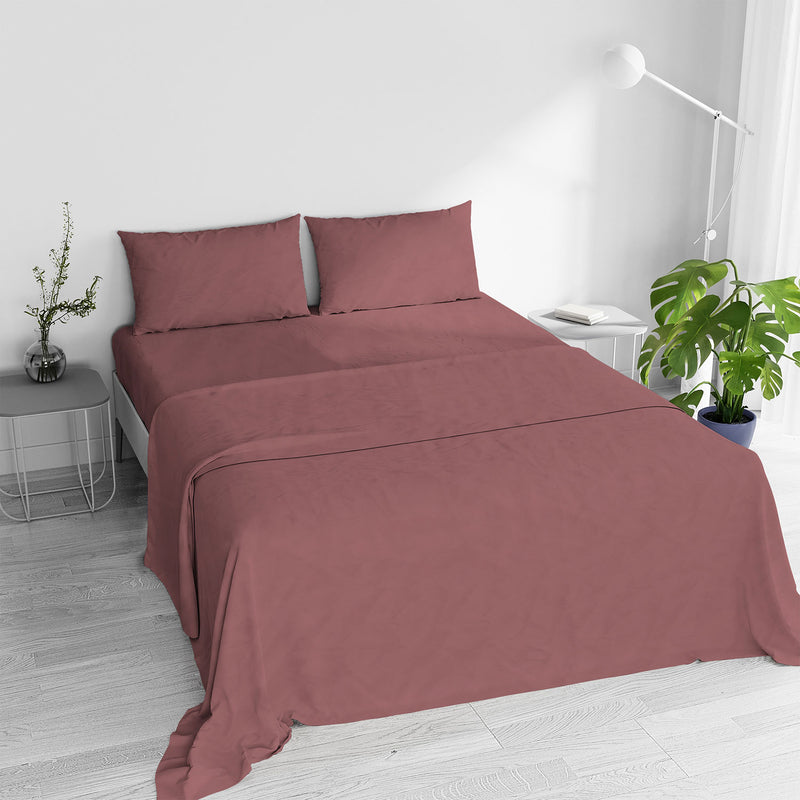 Set Lenzuola Sopra Sotto e 2 Federe Linea Water Washed Rosso Corallo
