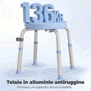 Sgabello da Doccia Girevole Antiscivolo 38,5x37,5x38-52 cm a 5 Altezze Regolabili Portata 136 kg in Lega di Alluminio Celeste      