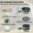 Set 8 Pezzi da Cucina per Campeggio Kit Ultraleggero con Manici Anti-Scottatura in Alluminio Grigio      