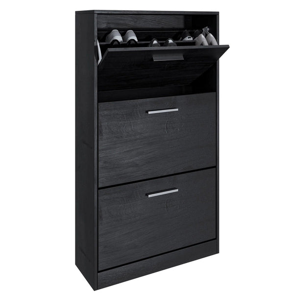 Scarpiera Salvaspazio 3 Ante a Ribalta 63x24x115 cm in Melaminico Venato a Rilievo Nero acquista