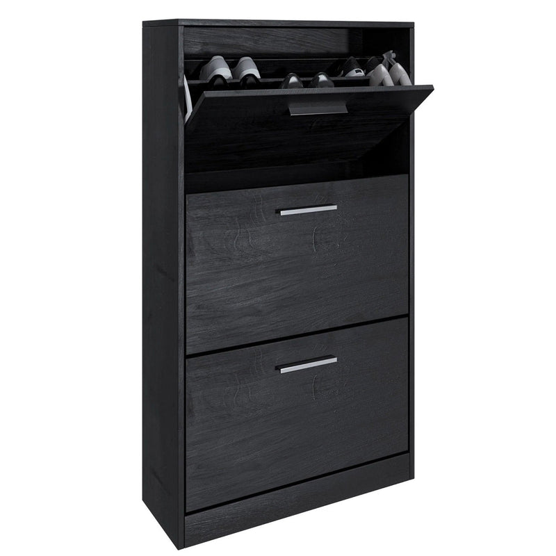 Scarpiera Salvaspazio 3 Ante a Ribalta 63x24x115 cm in Melaminico Venato a Rilievo Nero