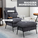 Poltrona Relax Reclinabile con Pouf Poggiapiedi in Velluto a Costine Grigio