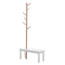 Panca con Appendiabiti in Bambù Bianco e Legno 80x30x180 cm 