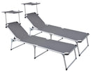 Set 2 Lettini Prendisole da Giardino Pieghevole 220x59x39 cm in Alluminio e Textilene Grigio