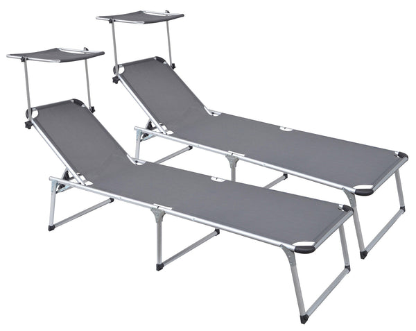 online Set mit 2 klappbaren Garten-Sonnenliegen 220 x 59 x 39 cm in Aluminium und grauem Textilene