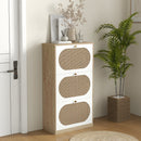 Scarpiera Stile Boho 3 Ante 18 Paia 60x24x115 cm in Ratta Truciolato e MDF Rovere e Bianco