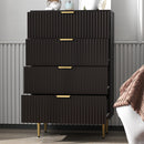Cassettiera da 4 Cassetti Design Canettato 60x40x96 cm con Maniglie Dorate e Dispositivo Antiribaltamento in MDF Nero      