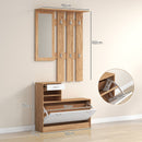 Mobile Guardaroba per Ingresso con Specchio Appendiabiti e Scarpiera Regolabile 90x24x177 cm Bianco e Noce  