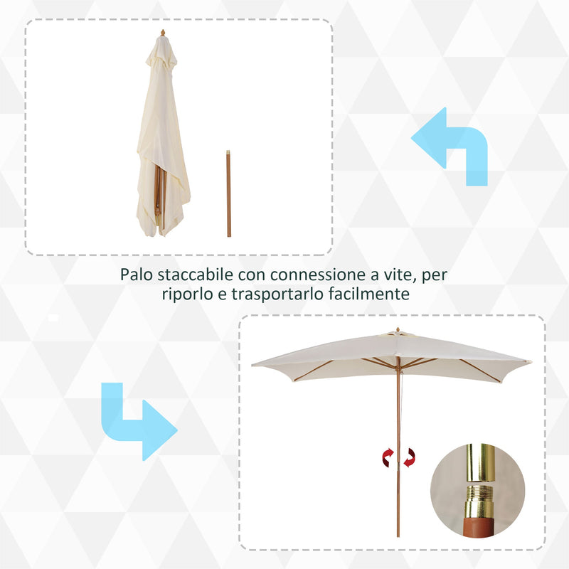 Ombrellone da Giardino 2x3 m Palo Ø38 mm in Legno Crema 