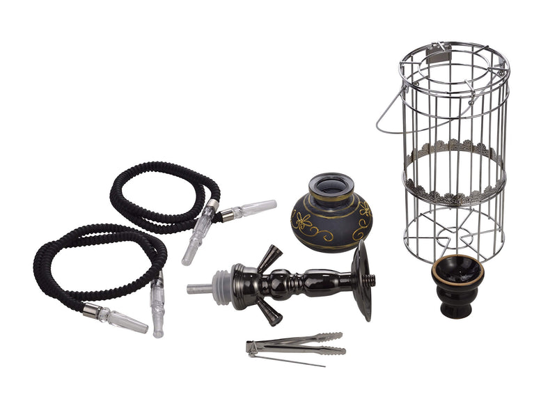 Narghilè 2 Tubi H29 cm con Pinza Carbone