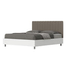 Letto Matrimoniale con Rete e Contenitore Alzata Comoda Struttura Bianco Frassico e Testata in Similpelle Kaia Cappuccino Varie Misure