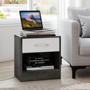 Comodino con Cassetto e Ripiano Aperto 39x28x41 cm in Legno Bianco e Grigio Scuro   