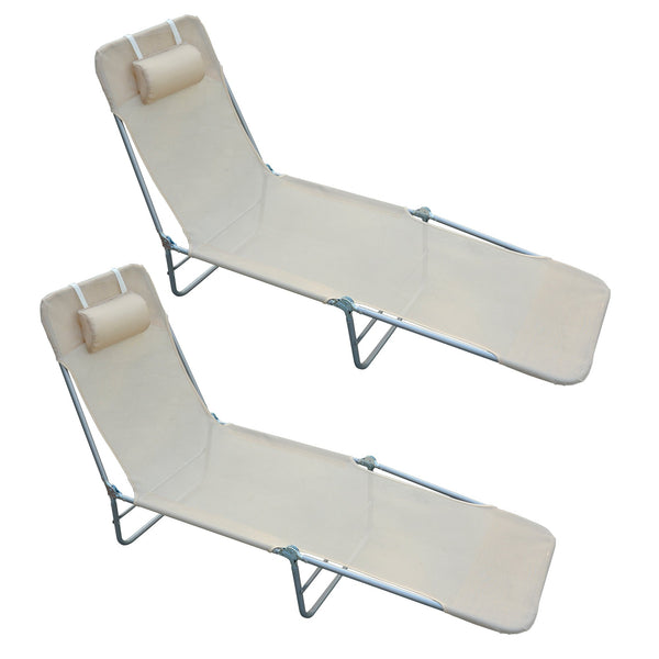 sconto Set mit 2 klappbaren Sonnenliegen 137 x 56 x 82 cm aus beigem Mesh-Stoff Metall