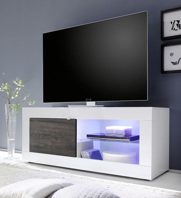 prezzo TV-Schrank 1 Tür 1 Nische 140x43x56cm TFT Basic Glänzend Weiß Eiche Wenge