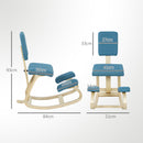 Sedia Ergonomica Inginocchiatoio con Schienale 51x84x93 cm in Legno di Betulla e Cuscini Blu  