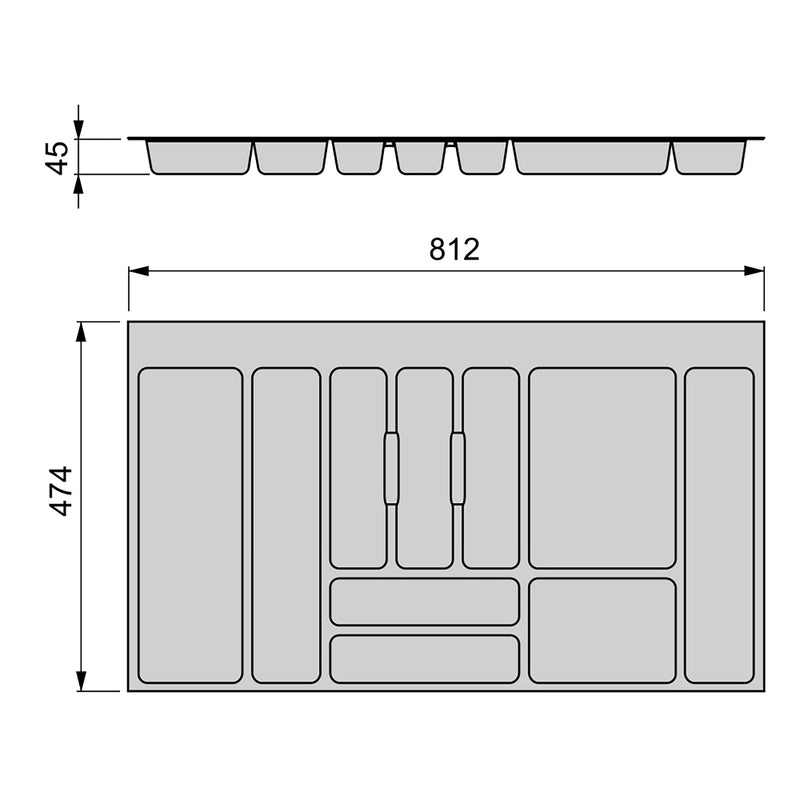 Portaposate per Cassetti da Cucina 90x50 cm in Plastica Emuca Grigio