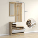 Mobile Guardaroba per Ingresso con Specchio Appendiabiti e Scarpiera Regolabile 90x24x177 cm Bianco e Quercia  