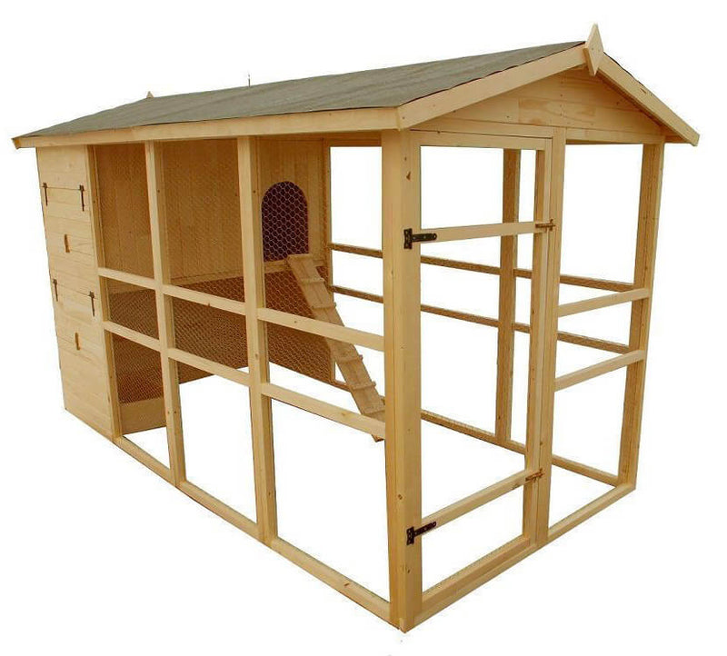 Pollaio da Giardino 175x348x204 cm Per 8-12 Galline in Legno Naturale 