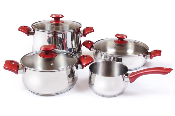 sconto 7-teiliges Kochgeschirr-Set aus Antihaft-Stahl 18/10 Induction Collection Stahl/Rot